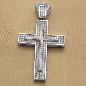 925 Sterling Silver Large CZ Cross Pendant Necklace, Christian Jewelry Gift